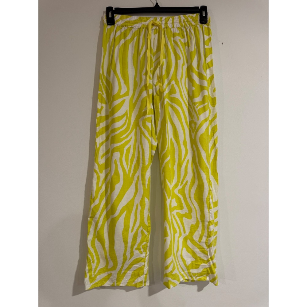 Anthropologie Zebra Print Wide Leg Pants Women Size S Yellow Drawstring Waist